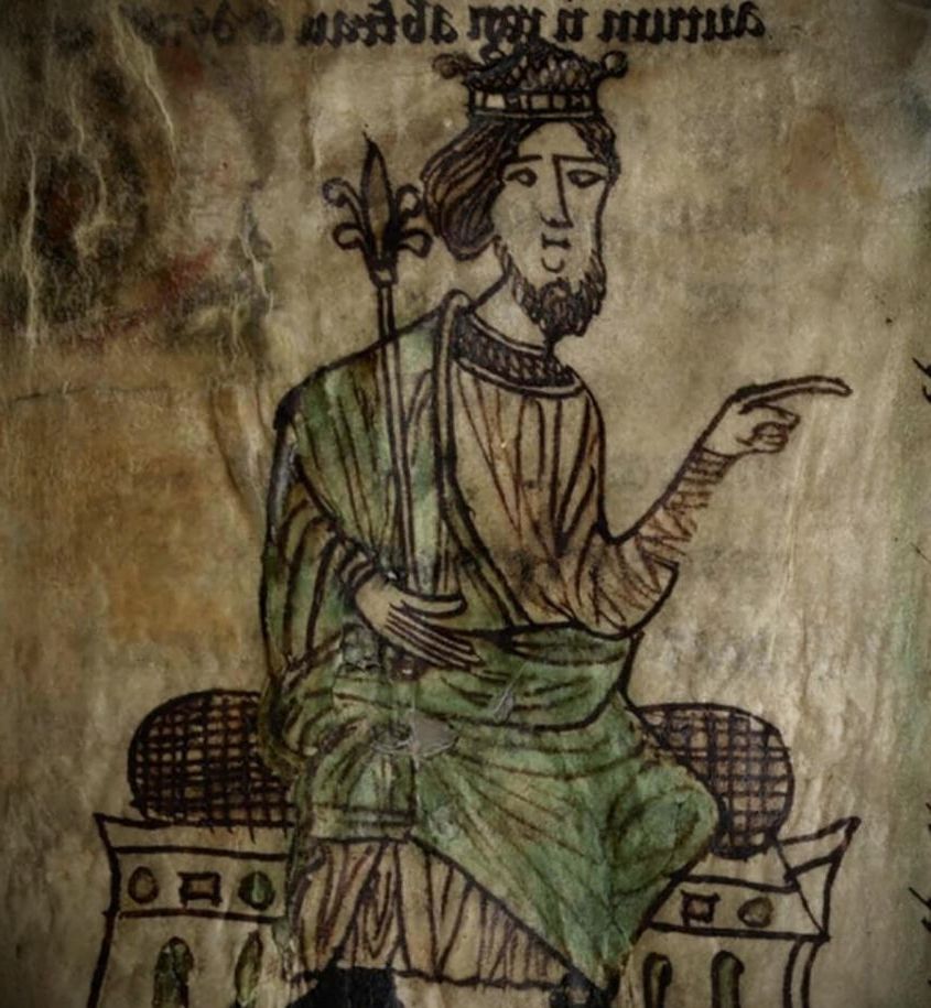 Хивел Да. Миниатюра из манускрипта «Законы Хивела Доброго». Середина XIII века